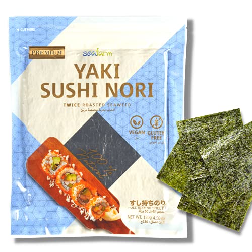 Seafarm Yaki Sushi Nori Twice Roasted Seaweed 50 Sheets 4.93oz Vegan