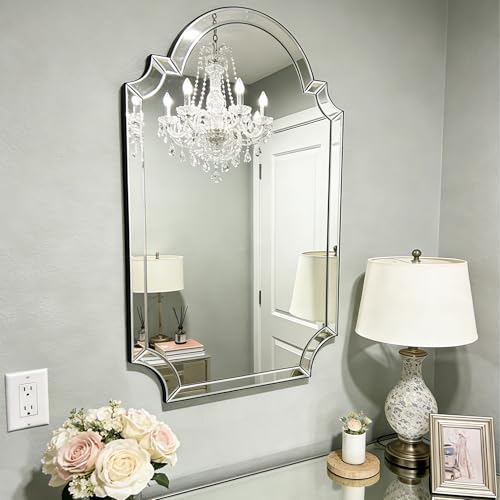 Chende 26" x 38" Arched Decorative Wall Mirror, Living Room Mirror for Decor with Glass Beveled Edge, Modern Bathroom Mirror Above Sink 38"L x 26"W