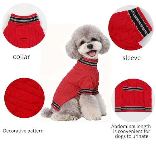 Image of Small /Medium Dog Sweater, Warm Dog Winter Coat w /Sleeves, Comfortable High Neck & Leash Hole, Premium Dog Clothes for Mini Poodle-Best for Holidays, Daily Walks S Bright Red