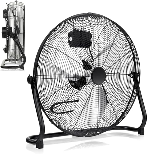RELAX4LIFE Ventilador de Suelo Industrial Φ60cm con 3 Velocidades y Inclinación Ajustable, Ventilador Potente de Aluminio con Asa, Rejilla Segura y Patas Antideslizantes (62x60x20cm)