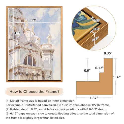 Image of Vintage Gold Floating Frame for 14x14 Canvas Paintings,0.9 inch Deep
