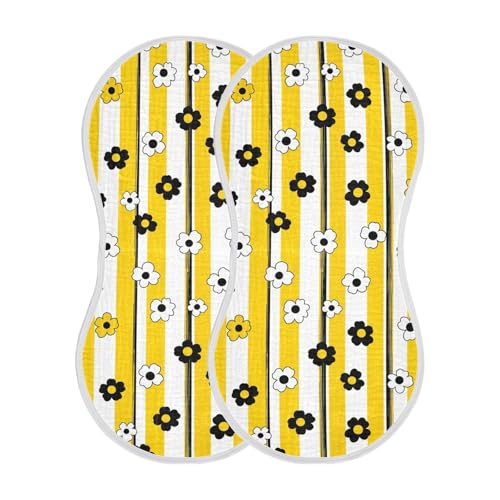 2 Pack Muslin Burp Cloths Floral Yellow Cotton Baby Burp Cloths Ultra Absorbent Soft Burping Cloth Washcloths for Baby Boys Girls 22