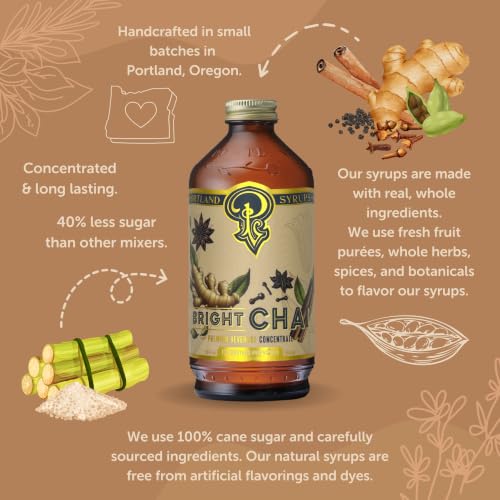 Image of Portland Syrups Bright Chai Syrup - For Coffee, Cocktails, Mocktails & Sodas - Premium Concentrate - Orange Pekoe Tea, Ginger, Cinnamon & Cardamom - Rich Chai Flavor - 12 oz, 24 Servings (Pack of 2)