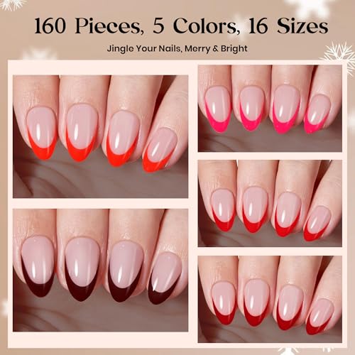 Image of Beetles X Press Red French Tip Press On Nails - Rouge French | 5 Colors Short Almond Press On Nails | 16 Sizes 160 Pcs Natural Salon Quality For Nails