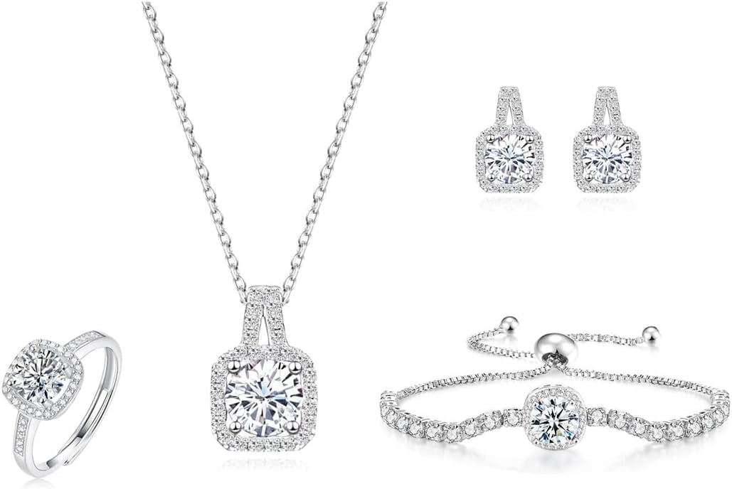 4 Pcs Cubic Zirconia Bridal Wedding Jewelry Sets for Bride