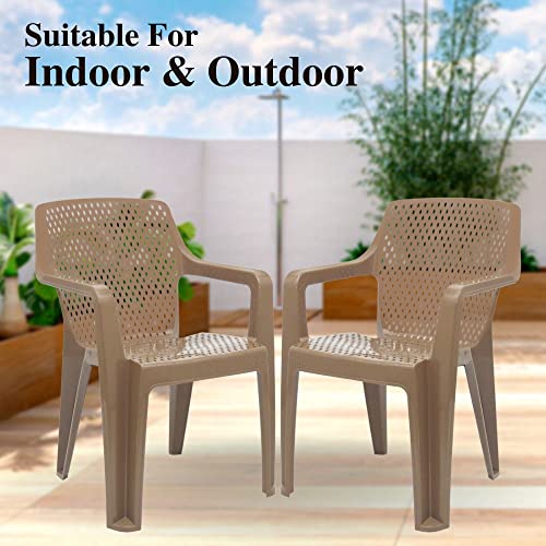 Image of ITALICA Oxy Plastic Arm Chair /Glossy Finish Chair for Outdoor, Indoor, Living Room /Strong & Sturdy Structure Plastic Chair /Outdoor & Indoor Plastic Chair (5214, Beige, Set of 6, BN)