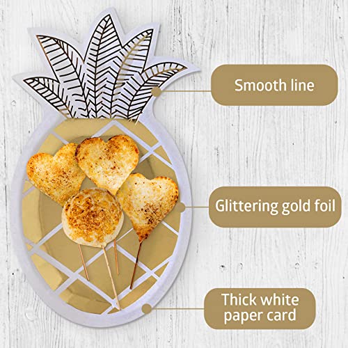 Pineapple Paper Plates - 32 Pcs Gold Foil Pineapple Paper Plates Disposable Plates Tableware Set For Luau Hawaiian Birthday Party Supplies #TOP2