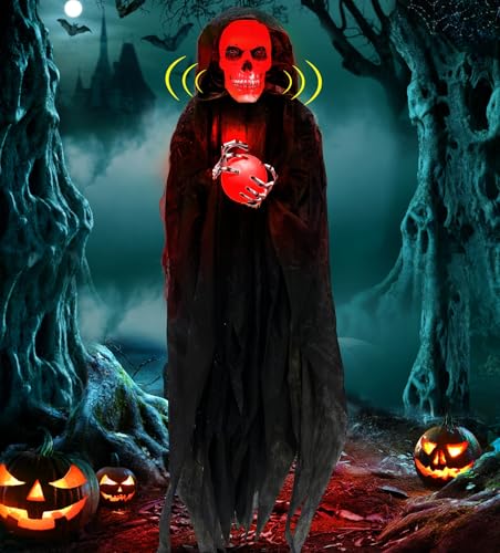 [Sound Activated] 65" Hanging Skeleton Halloween Decorations Outdoor, Halloween Animatronic