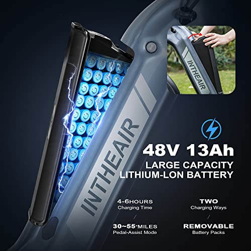 Intheari Electric Bike - 750W Motor Ebike For Adults, 20" Fat Tire Folding Commuter Electric Bicycle, 48V 13Ah Removable Battery, 28Mph Commute/Mountain E Bike (Gray) #TOP3