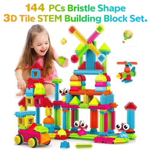 Contixo 144 pcs Bristle Shape 3D STEM Building Toys, Construction Learning Stacking Educational Block, Creativity Beyond Imagination, Inspirational, Safe & Durable, Recreational Toy for Kids Ages 3-8 - Image 3