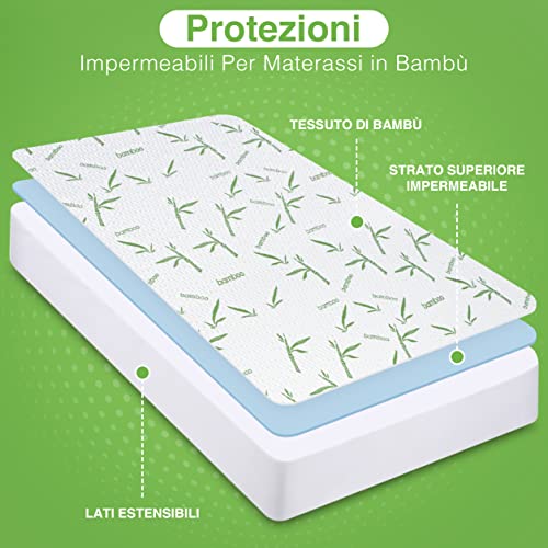 Utopia Bedding Coprimaterasso in Viscosa Impermeabile di bambù - Matrimoniale (160 x 200 cm), coprimaterasso Premium, Traspirante, Stile Aderente Elastico tutt'intorno