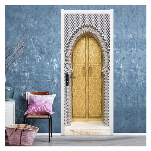 Autocollants muraux 3D design Golden Palace avec film adhésif repositionnable pour porte