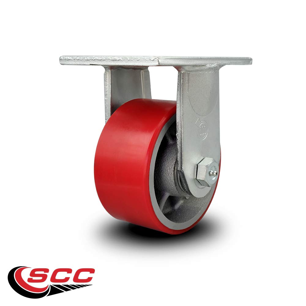 6 Inch Rigid Top Plate Extra Heavy Duty Caster with Red Polyurethane on Cast Iron Wheel - Heavy Duty Caster Wheel - Industrial Caster - 2,000 lbs. Capacity/Caster - Service Caster Brand