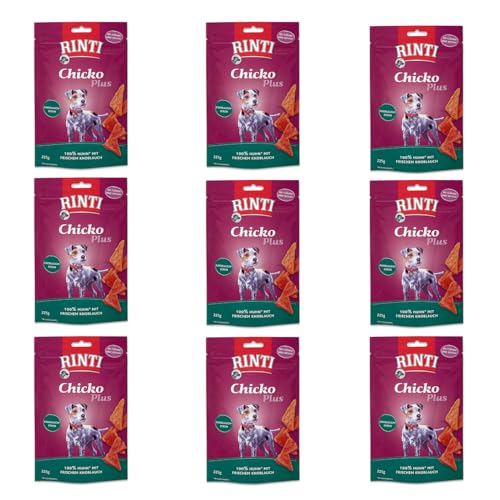 Rinti Chicko Plus Knoblauchecken | 9er Pack | 9 x 225 g | Hühnerfilet mit frischem Knoblauch | Ohne Fleischmehle, Soja oder andere Zusatzstoffe | Schonend luftgetrocknet