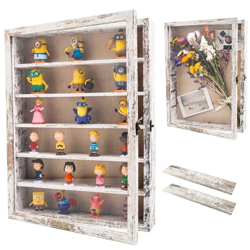 Image of Shadow Box with Shelves, White 12x16 Wooden Display Cases with Shelves for Miniatures Keepsake Collectibles, Coins Military Medals Pins Wedding Flowers