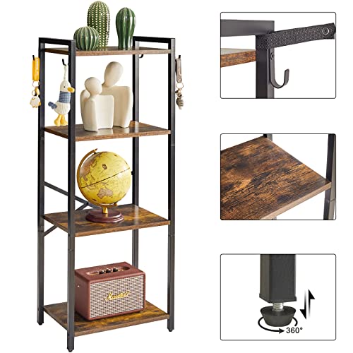 Ymyny Bookcase, 4-Tier Narrow Ladder Bookshelf, Freestanding Shelving Unit, Multifunctional Storage Rack, For Home Office Living Room Bedroom Kitchen, Plant Stand, Rustic Brown, 44*16.9*11.4"Uhbc004H #TOP7