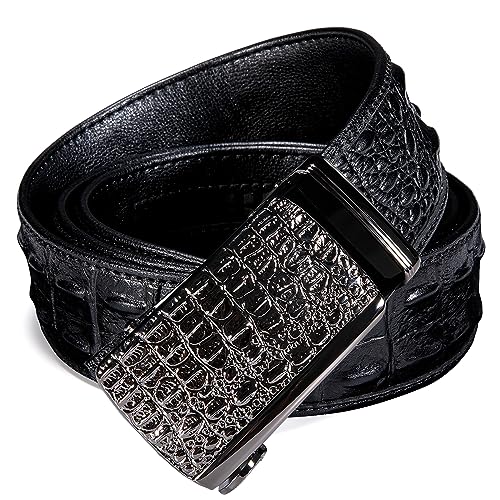 Image of Barry.Wang Mens Belts Leather Ratchet Automatic Buckle Slide Click 1 3 /8 inch Designer Dress Fashion Classic Casual Work Business