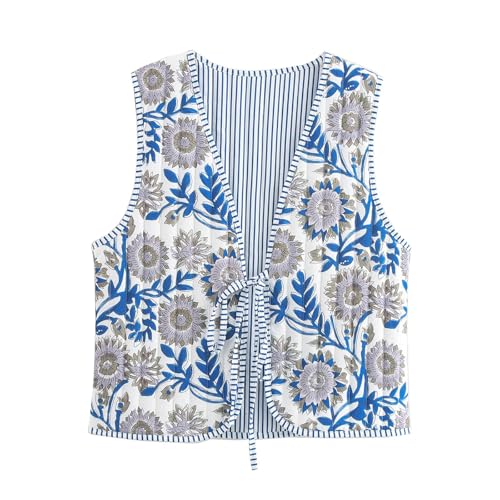 Chaleco acolchado ligero para mujer con estampado floral y corte cropped silueta juvenil