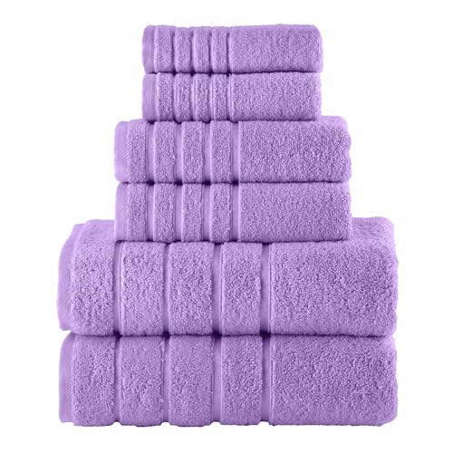 Image of Elegant Comfort 4 Lines Viscose Stripe 6-Piece Premium Towel Set - 100% Turkish Cotton High Absorbent Luxury Bathroom Towels - Includes 2 Washcloths, 2 Hand Towels and 2 Bath Towels Set, Lilac