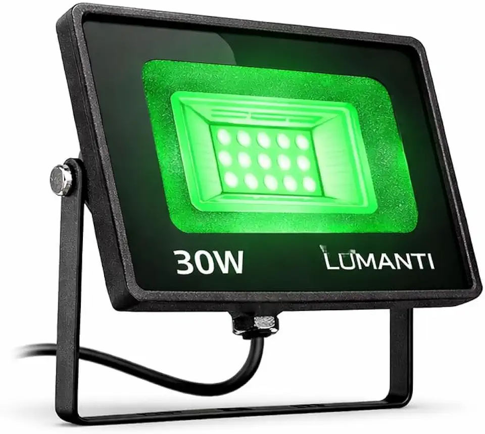 Refletor LED 30W Luz Verde IP66 para Área Externa com Vidro Temperado e Corpo Metálico
