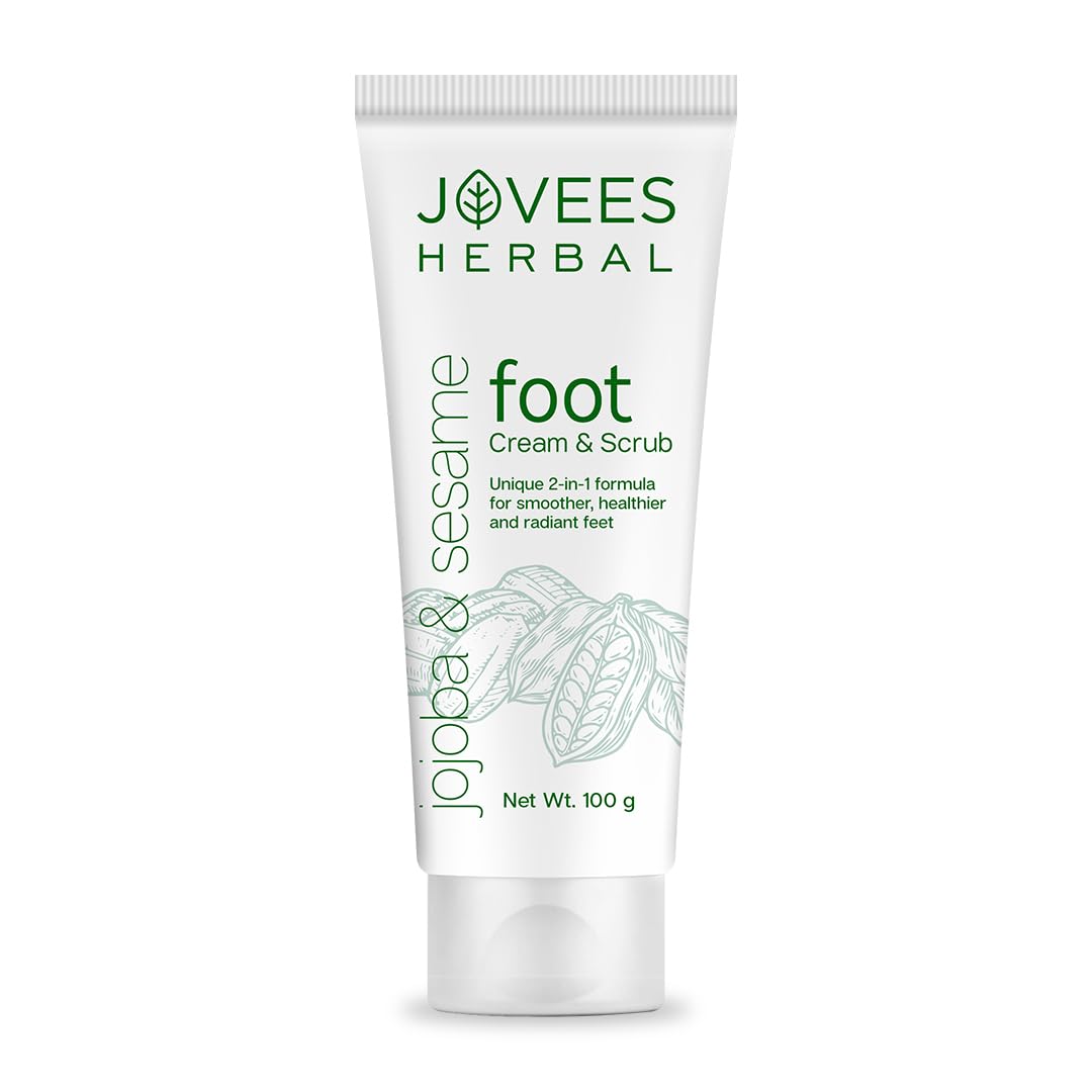 Jovees Herbal Foot Care Cream & Scrub | 2-in-1 Formula for Rough, Dry & Cracked Heels | Moisturizing Heel Repair with Jojoba & Sesame | Foot Cream for Men & Women - 100g