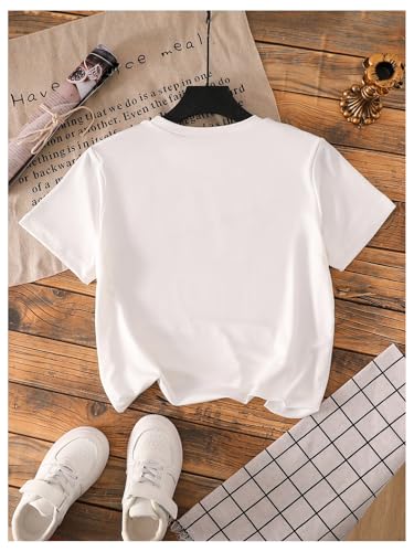 Image of RoseSeek Girl's Graphic Drop Shoulder Star Print Tee Tops Short Sleeve Crew Neck Summer Shirts