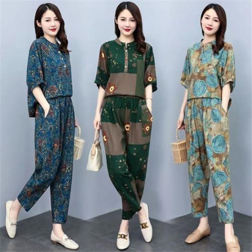 Women's Middle-Aged Mothers Sports Set Korean Loose Short Sleeves And Pants Female Two Piece Set2