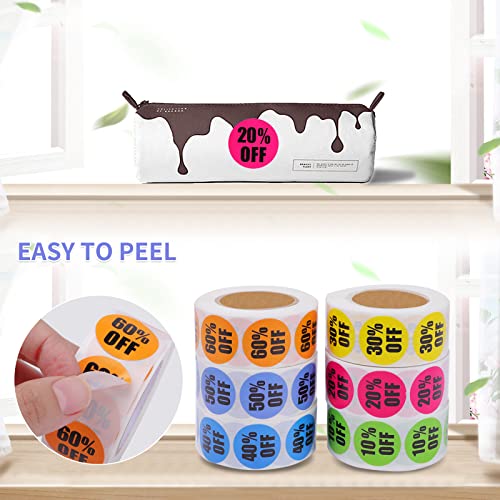 3000 Pcs Percent Off Stickers,Discount Stickers 10 To 60 Percent Off Clearance Sticker,Circle Pricemarker Label,Multicolored Percent Off Adhesive Labels For Retail Store Clearance,1Inch 6 Rolls #TOP2