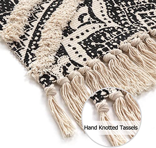 Kimode Mandala Boho Runner Rug 2X5 Washable Cotton Hand Woven Bedroom Rug Runner Black Throw Rugs Tufting Bohemian Rug For Living Room/Laundry Room/Kitchen/Entryway #TOP3