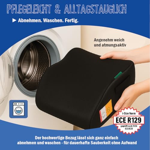 UNITED KIDS Autokindersitz Safari Gruppe II/III EU Norm ECE R129 Sitzerhöhung für Kinder von 135-150cm, Farbe:schwarz-grau