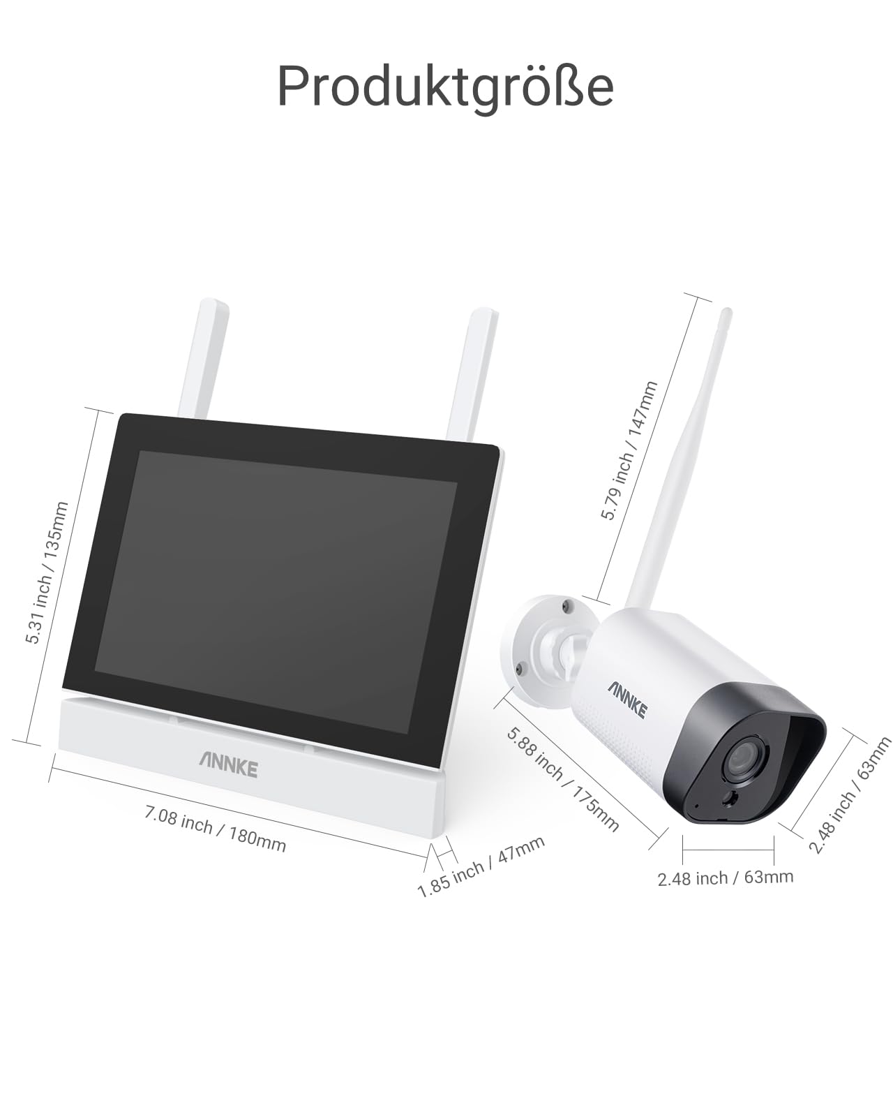 Zestaw kamer monitoringowych ANNKE z monitorem, 5MP 4CH 7-calowy ekran dotykowy NVR z 2 szt. 5MP kamerami WiFi, 2-drożny audio, rozpoznawanie osób, 30m noktowizor, alarm aplikacji i poczty, karta SD