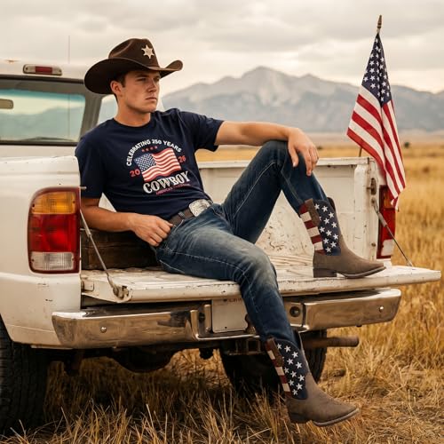 Image of Lumeheel Cowboy Boots for Men - Western Men's Boots with Classic Embroidered, Slip on Square Toe Boots, Slip Resistant Country Boots Chunky Heel Ankle, Durable Short Boots for Spring Fall