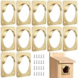 Hotop 12 Pcs 1 1/2 Inch Opening Bluebird Metal House Hole Guard with Rain Baffle Portal Bird House Protect Bird Room Guard Copper Portal with Opening for Eastern Bluebird Rooms Sparrow Houses(Gold)