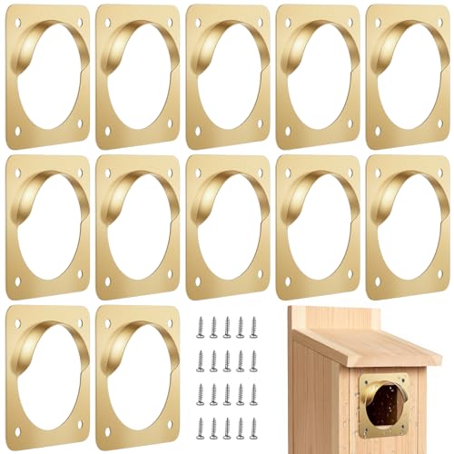 Hotop 12 Pcs 1 1/2 Inch Opening Bluebird Metal House Hole Guard with Rain Baffle Portal Bird House Protect Bird Room Guard Copper Portal with Opening for Eastern Bluebird Rooms Sparrow Houses(Gold)