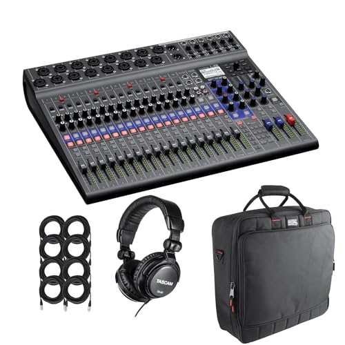 Zoom LiveTrak L-20 – 20-Input Digital Mixer & Multitrack Recorder + Gator Cases G-MIXERBAG-1818 Padded Nylon Mixer/Equipment Bag + TH-02 Studio Headphones and Cables
