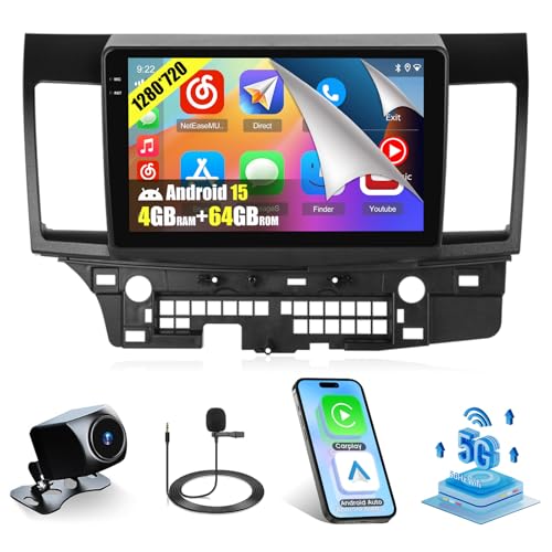 [Fit JBL] 4+64G Android 15 Radio for Mitsubishi Lancer 2008-2017, 10.1' Touchscreen for Lancer Car Stereo, Wireless CarPlay/Android Auto, 5GHz WiFi, Bluetooth 5.0, EQ, GPS, 1280 * 720, Backup Camera