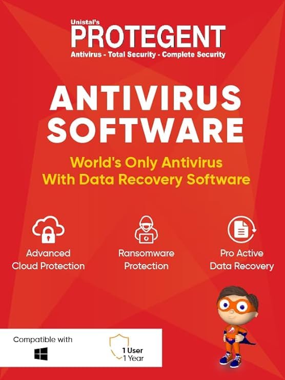 Image of Unistal's PROTEGENT Protegent Antivirus (Windows) Version | 1 User, 1 Year | Includes Proactive Data Recovery Software, Crash Proof | Email delivery in 1 Hour- no CD