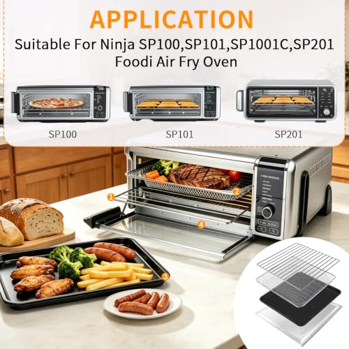 Piezas de repuesto para freidora Ninja Foodi SP100, SP101, SP1001C, bandeja parrilla, placa crispedora, bandeja para alimento, rejilla de alambre y bandeja recogemigajas, 13 x 13 pulgadas, acero inoxidable de grado alimenticio miniatura 3
