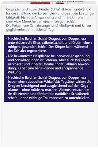Doppelherz Nachtruhe Baldrian Schlaf-Dragees - Beruhigend für Nerven und Qualitativ Schlaf - 30 Dragees (1er Pack)

Dopp