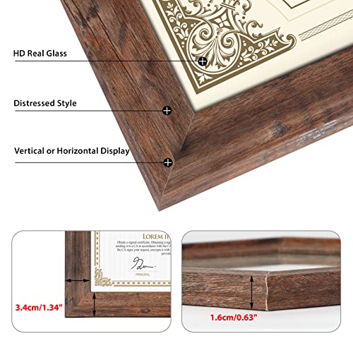 Calenzana Brown 8.5X11 Certificate Document Frame Rustic Distressed Picture Frames With Glass For Wall And Tabletop, Set Of 4 #TOP1