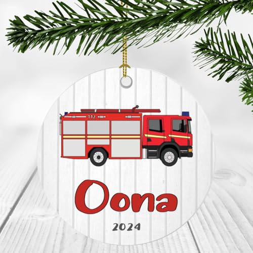 Fire Truck Ornament with New Baby Name Oona Ornament -