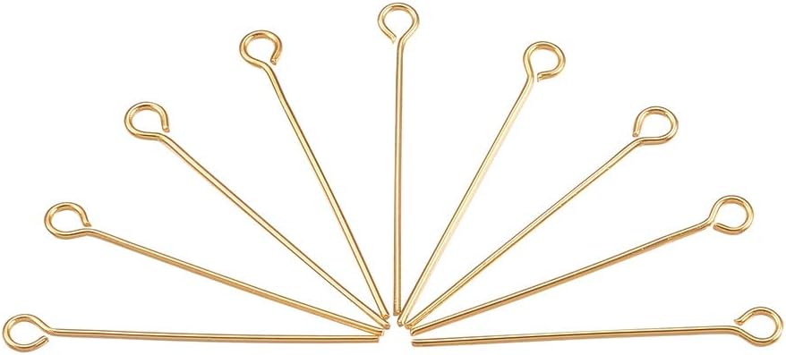 LiQunSweet 50 pcs 304 Stainless Steel Eyepins Golden Plated 21-Gauge Eye Pin Head Pins for DIY Jewelry Making Findings - 30mm(1.18 inch) Length