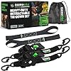 Rhino USA Correas de amarre de trinquete retráctiles, 2 piezas, resistencia a la rotura de 3,033 lb, con asideros acolchados, de 2 x 10 pies, autorretráctiles