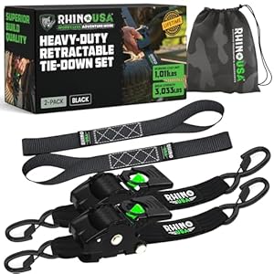 Rhino USA Correas de amarre de trinquete retráctiles, 2 piezas, resistencia a la rotura de 3,033 lb, con asideros acolchados, de 2 x 10 pies, autorretráctiles