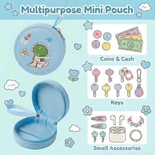 Image of FunBlast Round Coin Pouch for Kids - Cute Cartoon Design Mini Purse, Multipurpose Coins Pouch, Small Zipper Wallet for Kids & Girls, Kawaii Coin Bag (BlueRandom)