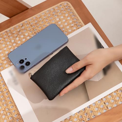 2 Pcs PU Leather Zipper Coin Purse Mini Change Purse Wallet Credit Card Purse Pouch Small Lychee Pattern Coin Purse for Women Men Black Blue4