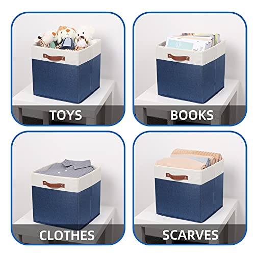 Temary Fabric Storage Bins For Cube Organizer 4 Pack Cube Storage Bins 13 Storage Cubes For Shelves Storage Baskets For Organizing Toys, Books, Clothes, Towels (White & Blue, 13X13X13 Inch) #TOP3