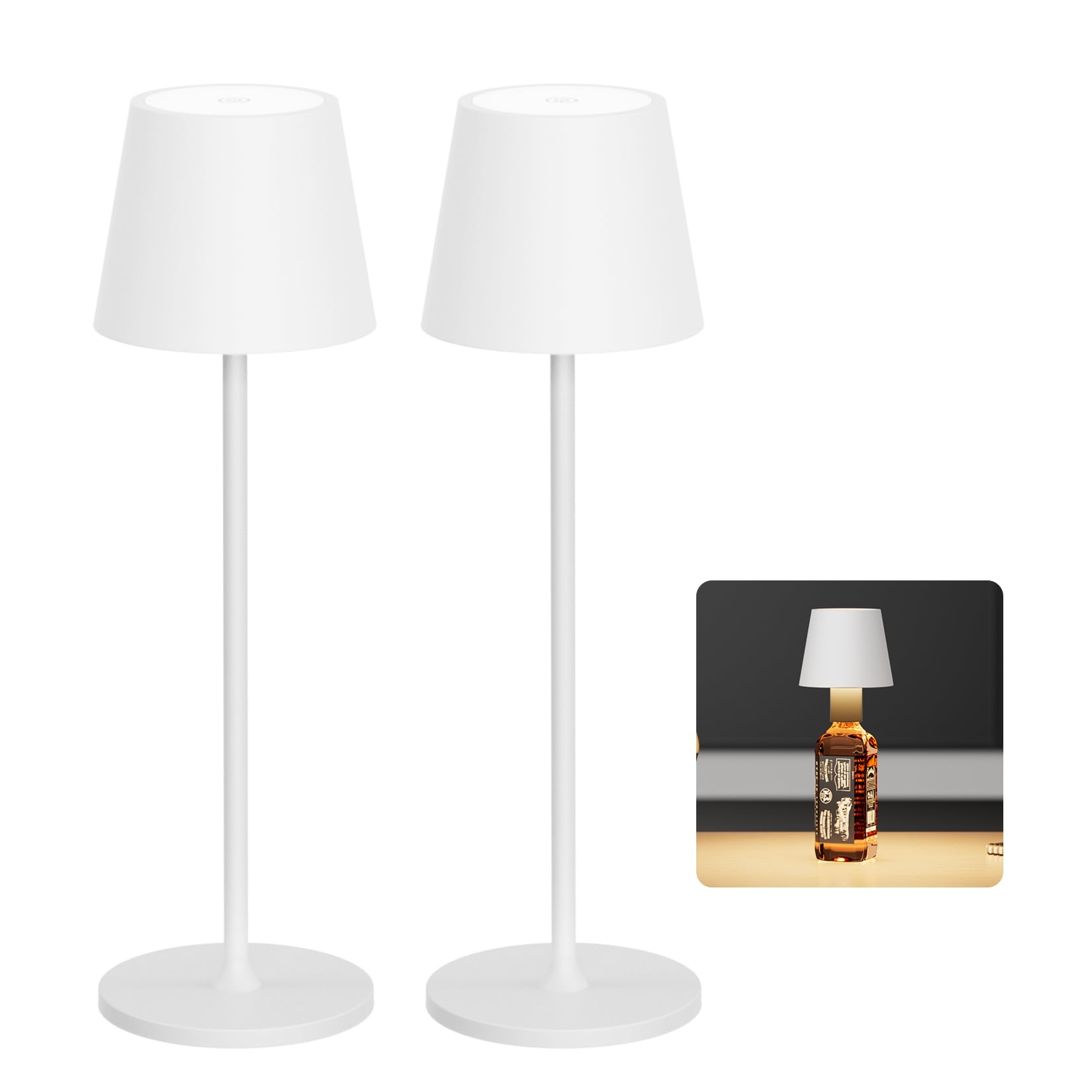 Lampada da tavolo ricaricabile a LED, 2 pezzi, 3000 K, lampada da tavolo dimmerabile, IP54 regolabile in altezza per uso interno ed esterno, bianco