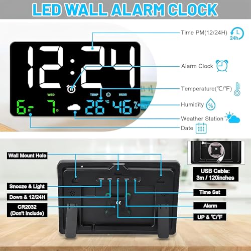 Image of HOME SKILL Alarm Clock for Heavy Sleepers Loud Clock for Adults, Table Clock with Backlight Alarm Clocks for Students Decoration Bedroom /Office (11 inch Weather Clock)