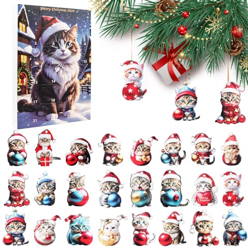 Katzen Adventskalender 2025, Acrylic Weihnachtsbaum Anhänger Katze,...